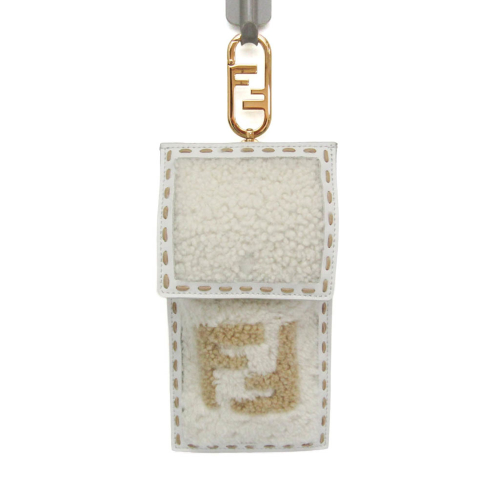 Fendi Logo Boa Phone Pouch 7AS047 Men,Women Leather,Fur Pouch Beige,White
